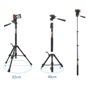 70-Inch Camera/Phone Tripod Monopod Aluminum Lightweight Compact for Travel Pan Head QR Plate for DSLR Vlogging Camera with Phone Mount and Carrying Bag by Besnfoto