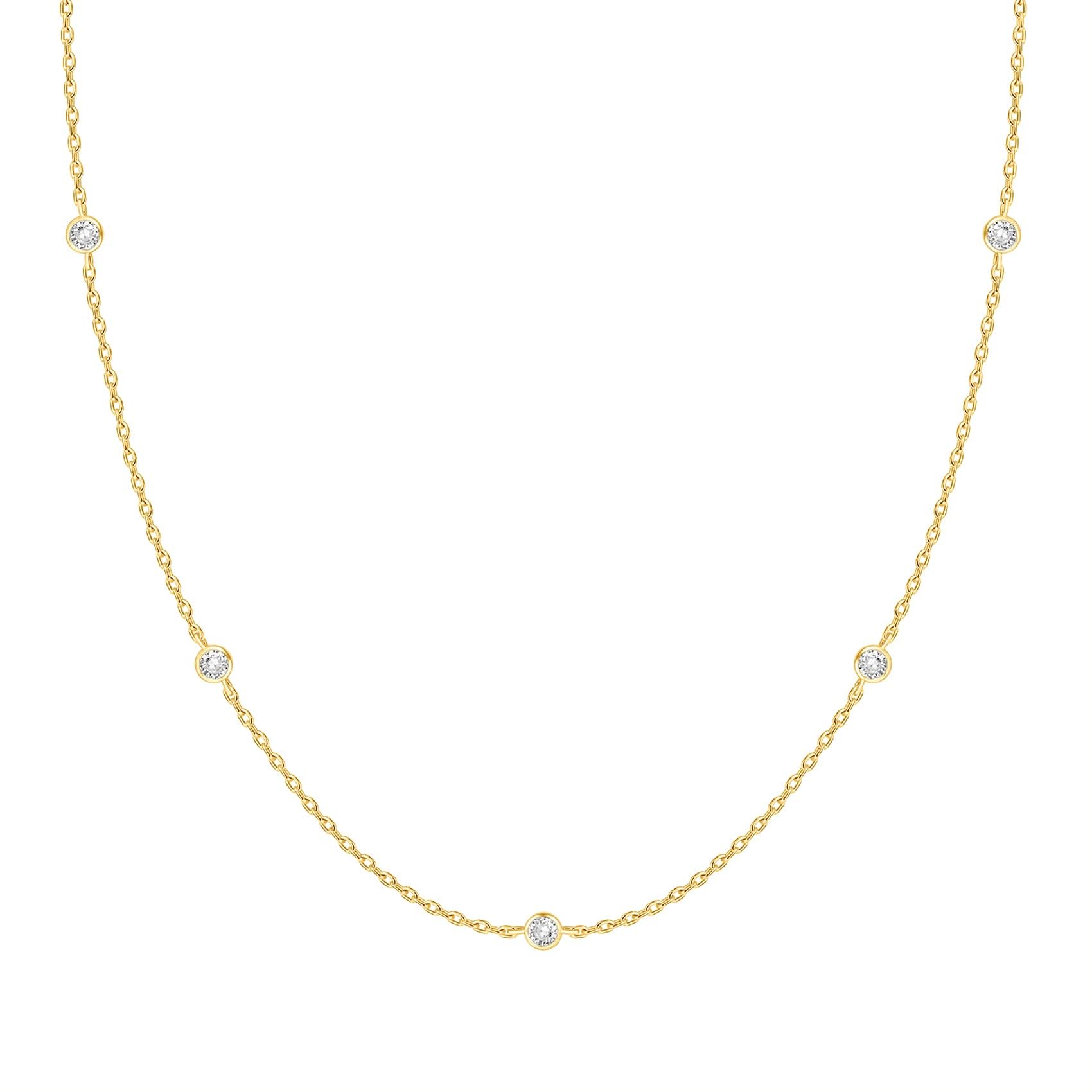 PAVOI 14K Yellow Gold Plated Station Necklace | Simulated Diamond By The Yard Necklace | Womens CZ Chain Necklace