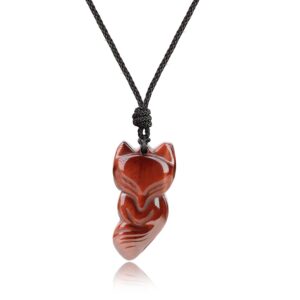 coai fox red tiger eye stone pendant necklace for women girls