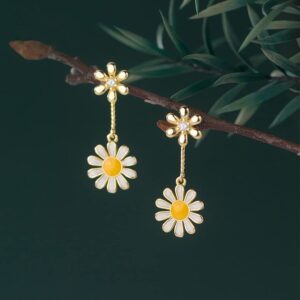 SLUYNZ 925 Sterling Silver CZ Daisy Earrings Dangle for Women Flower Drop Earring Studs