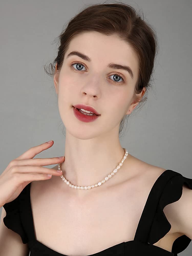 Pearl Necklaces for Women - Pearl Choker Necklace Strands Short Tiny Adjustable Chain Handmade Vintage Jewelry for Women