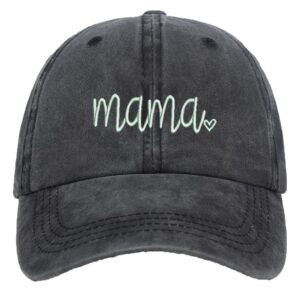 Women's Baseball Cap Mama Vintage Distressed Washed Cotton Adjustable Dad Hat Outdoor (Black)