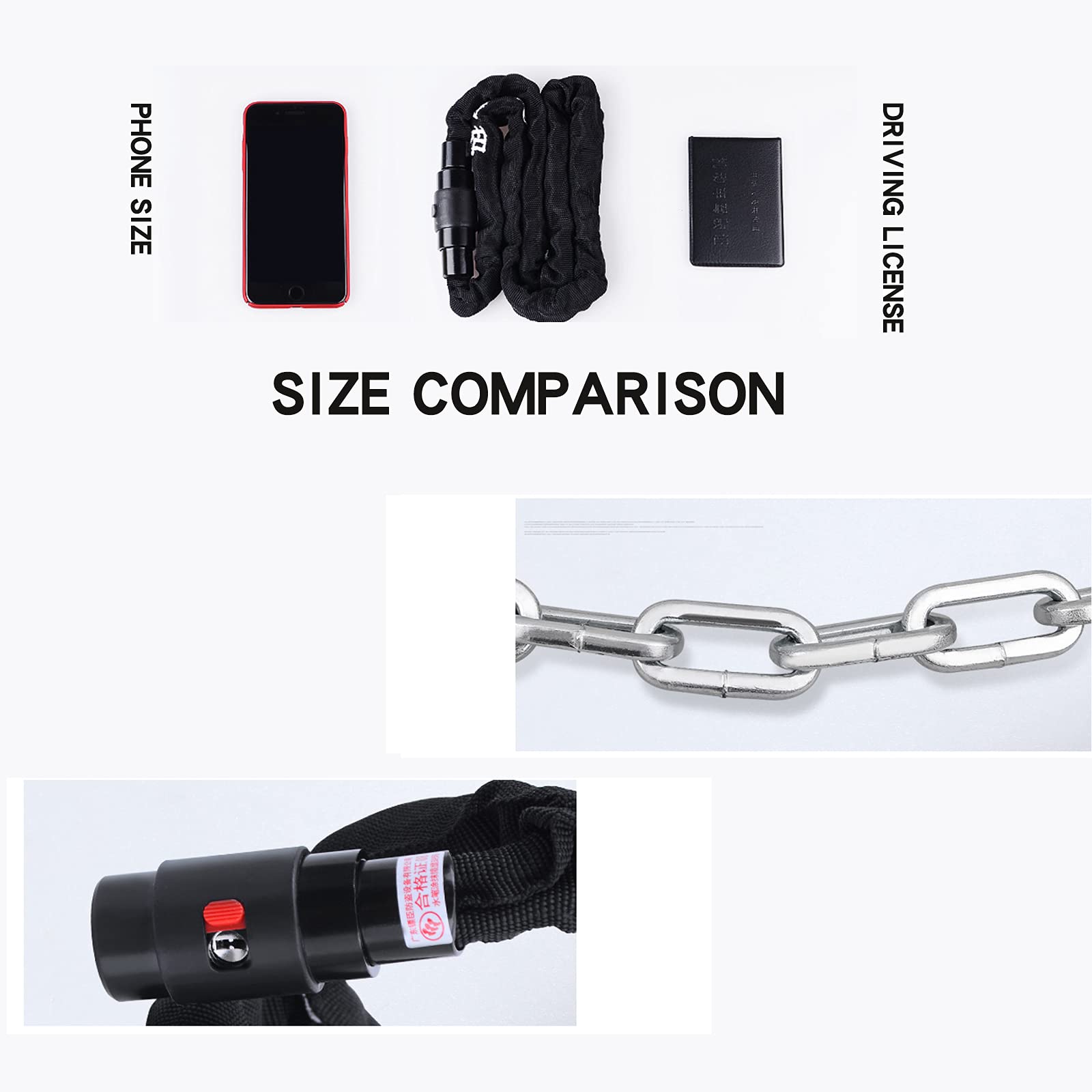 YUEMA Chain Bicycle Lock Motorcycle Chain Lock Has 2 Keys C Square Chain, Generator, Gate and Scooter. Black, 6mm X 115cm 45-Inch Long Combination Key