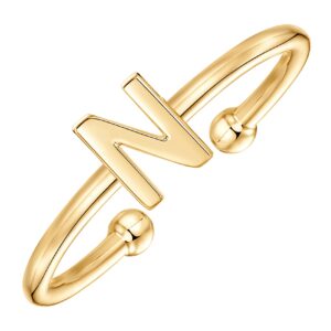 PAVOI 14K Yellow Gold Plated Initial Adjustable Ring | Womens Initial Ring | Fasion Ring Women | N Initial Ring