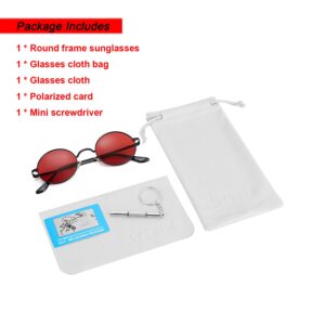 EYLRIM Red Lens Circle Glasses Small Round Polarized Sunglasses for Women Men Retro Hippie Style Circle Sun Glasses(Black/Clear Red)