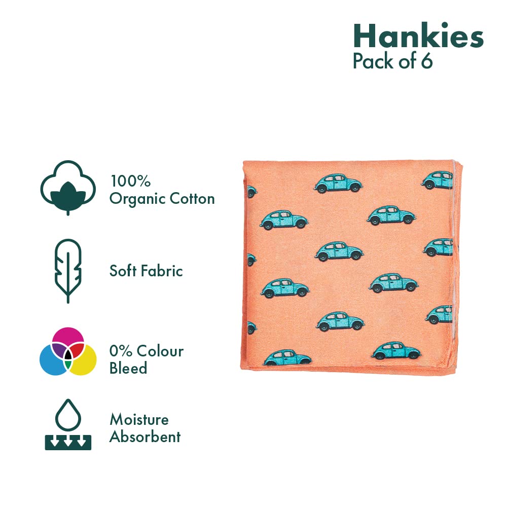 HexaFun 100% Pure Organic Cotton Unisex Handkerchief, Multi-color & Printed, Soft & Stylish