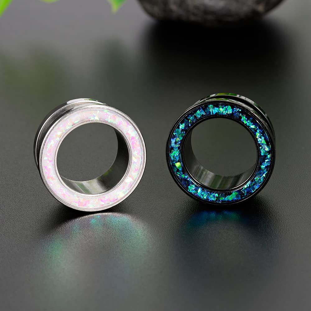 COOEAR 1 Pair Gauges Earrings Circle Fake Opal Tunnels Ear Plugs Flesh Stretchers Expander 0g to 1 Inch.