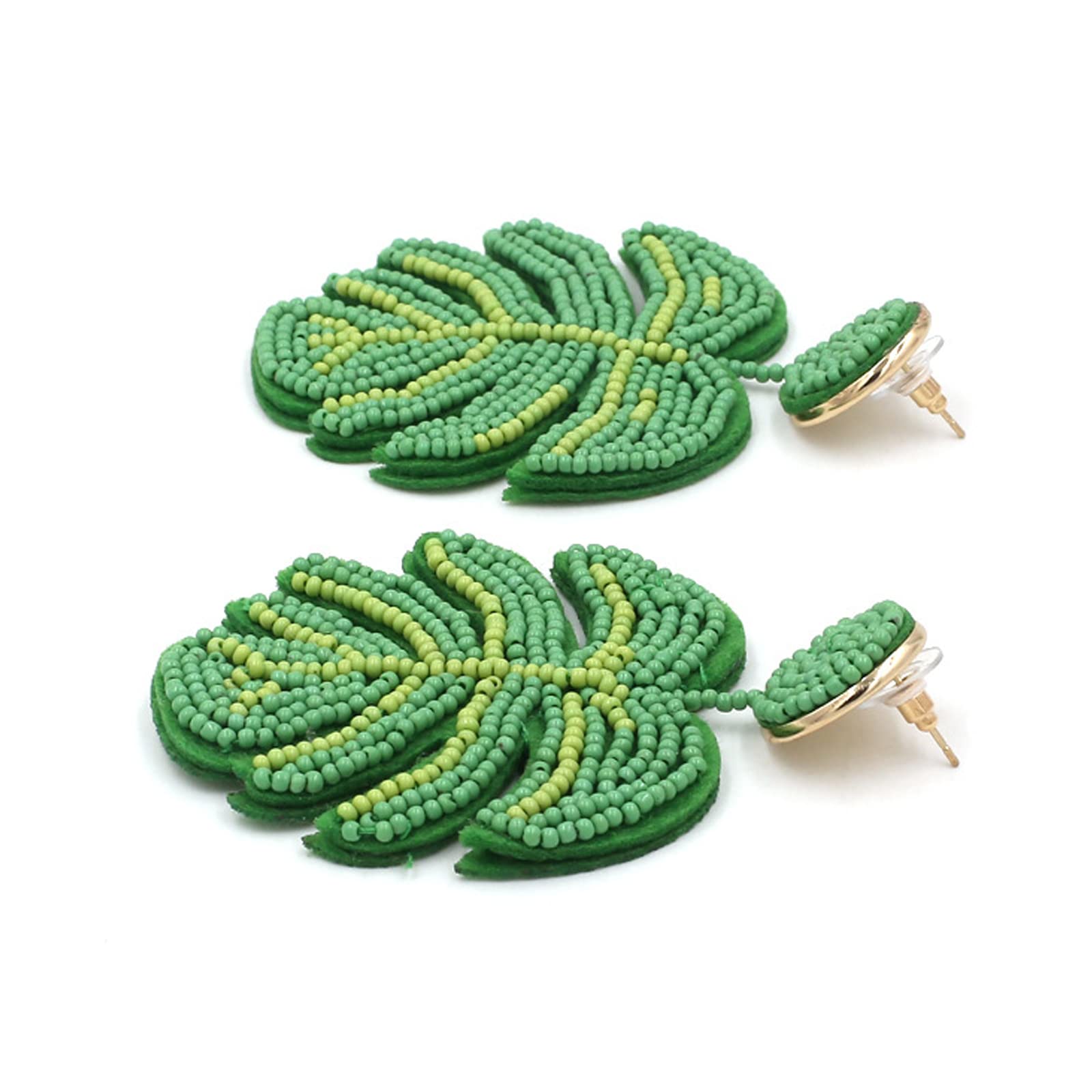 Multi-style Palm Leaf Earrings Handmade Bohemia Tree Seed Bead Braided Beaded Plant Leaves Statement Resin Drop Dangle Earring Jewelry for Women Teens-green