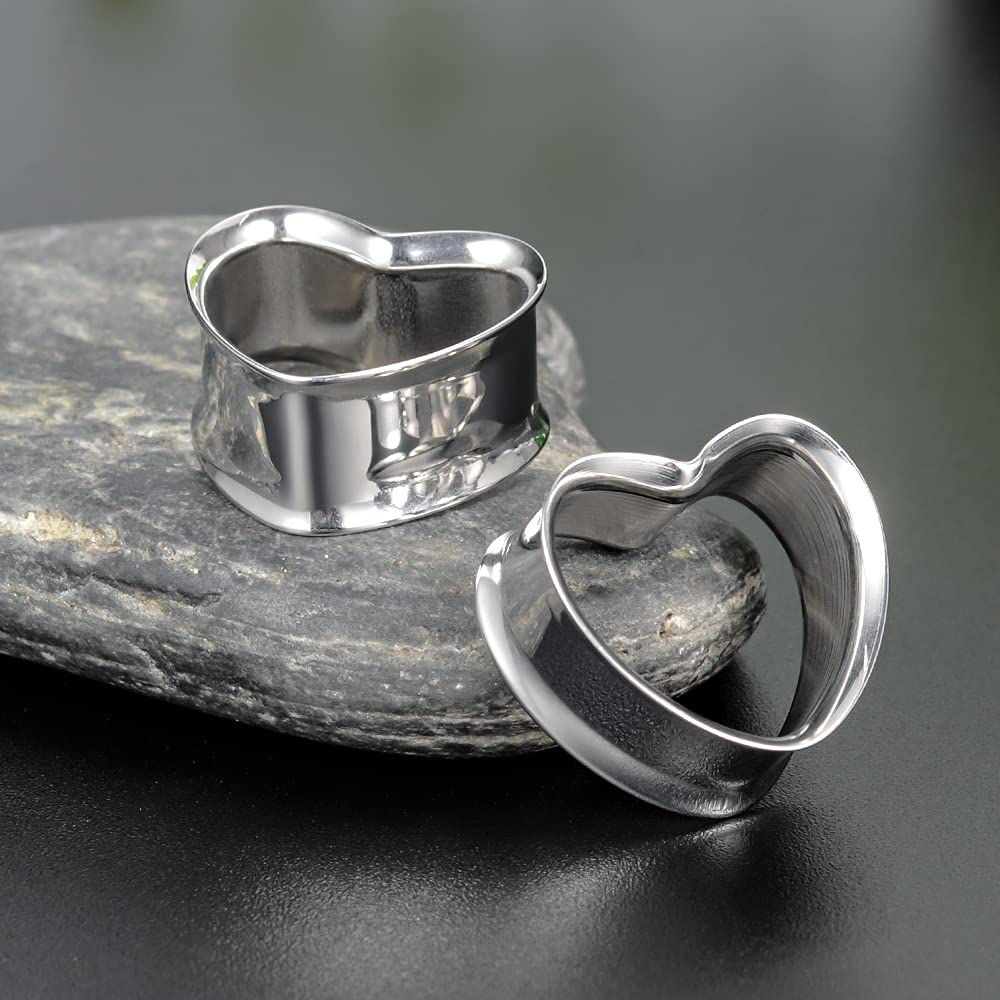 COOEAR 1 Pair Stainless Steel Gauges For Ears Heart Shape Ear Tunnels Plugs Flesh Stretchers Expander 0g to 1 Inch.