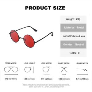 EYLRIM Red Lens Circle Glasses Small Round Polarized Sunglasses for Women Men Retro Hippie Style Circle Sun Glasses(Black/Clear Red)