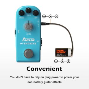 AZOR Overdrive Guitar Effect Pedal Vintage Effect Drive High/Low 3 Modes Mini Pedal with Guitar Pedal Power Cable,9V Battery Clip Converter Power Cable