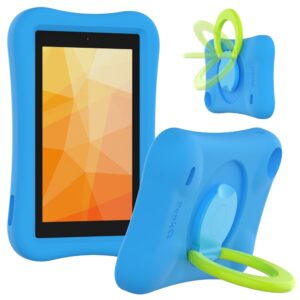 PEPKOO Kids Case for Fire 7 Tablet, 9th 7th 5th Generation 2019 2017 2015 Release, Light Weight Flexible Shockproof Cover with Folding Handle Kickstand for Amazon Fire 7 Tablet 7-inch, Blue