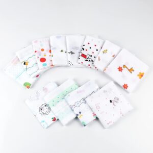 HOULIFE Kids Cotton Handkerchiefs, 100% Soft Handkerchieves Cartoon Printing Small Cute Hankies for Children Girls Boys 12PCS