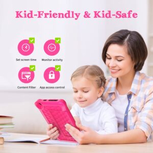 Hyjoy 8 inch Kids Tablet Android 10 Tablet PC, 4000mAh Battery, LCD IPS FHD Display, WiFi, Bluetooth, Dual Camera, Educational, Parental Control, Kidoz Installed with Kids-Tablet Case (Pink)