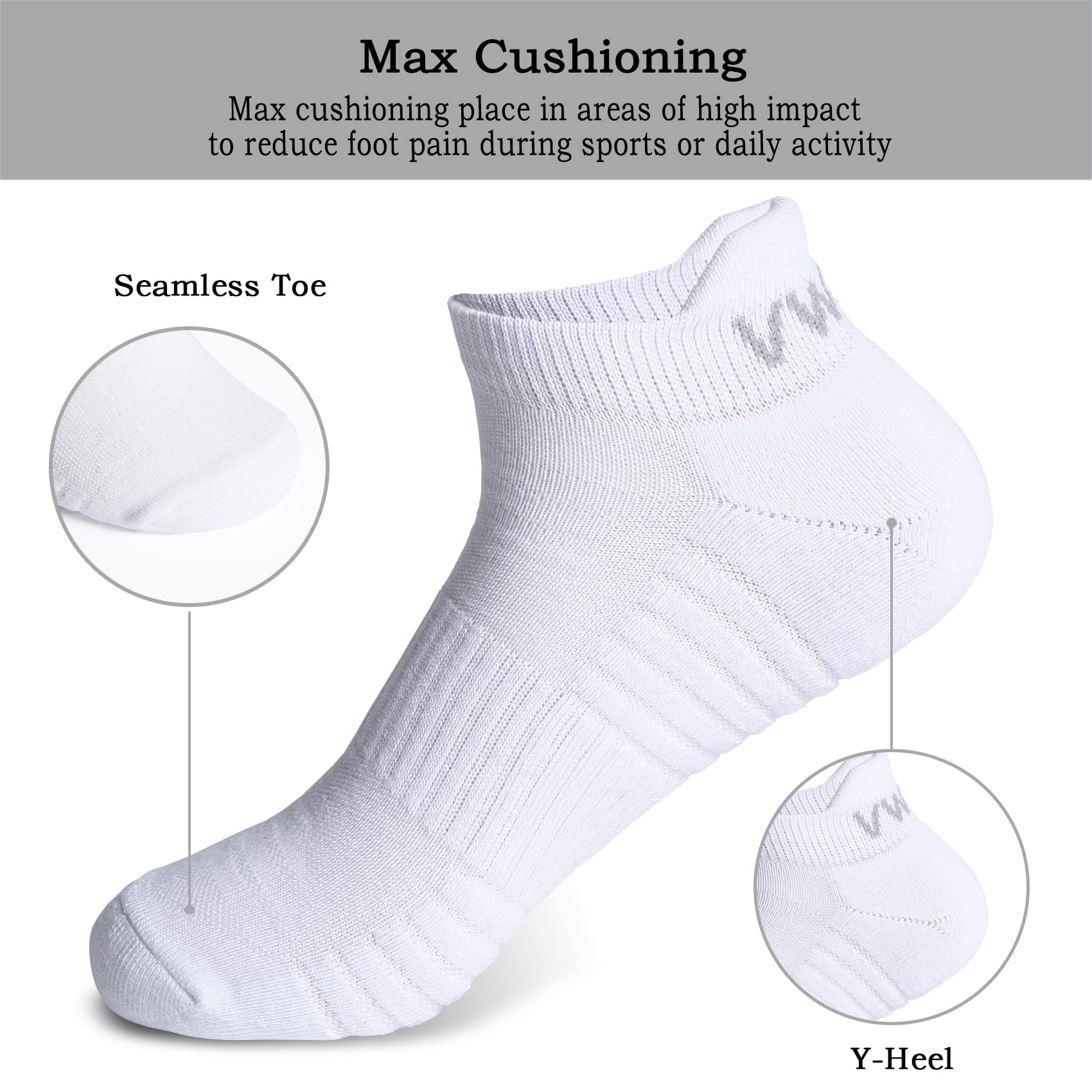 VWELL Men's Running Ankle Socks With Cushion Low Cut Breathable Athletic Sports Tab Socks for Men-6Pairs