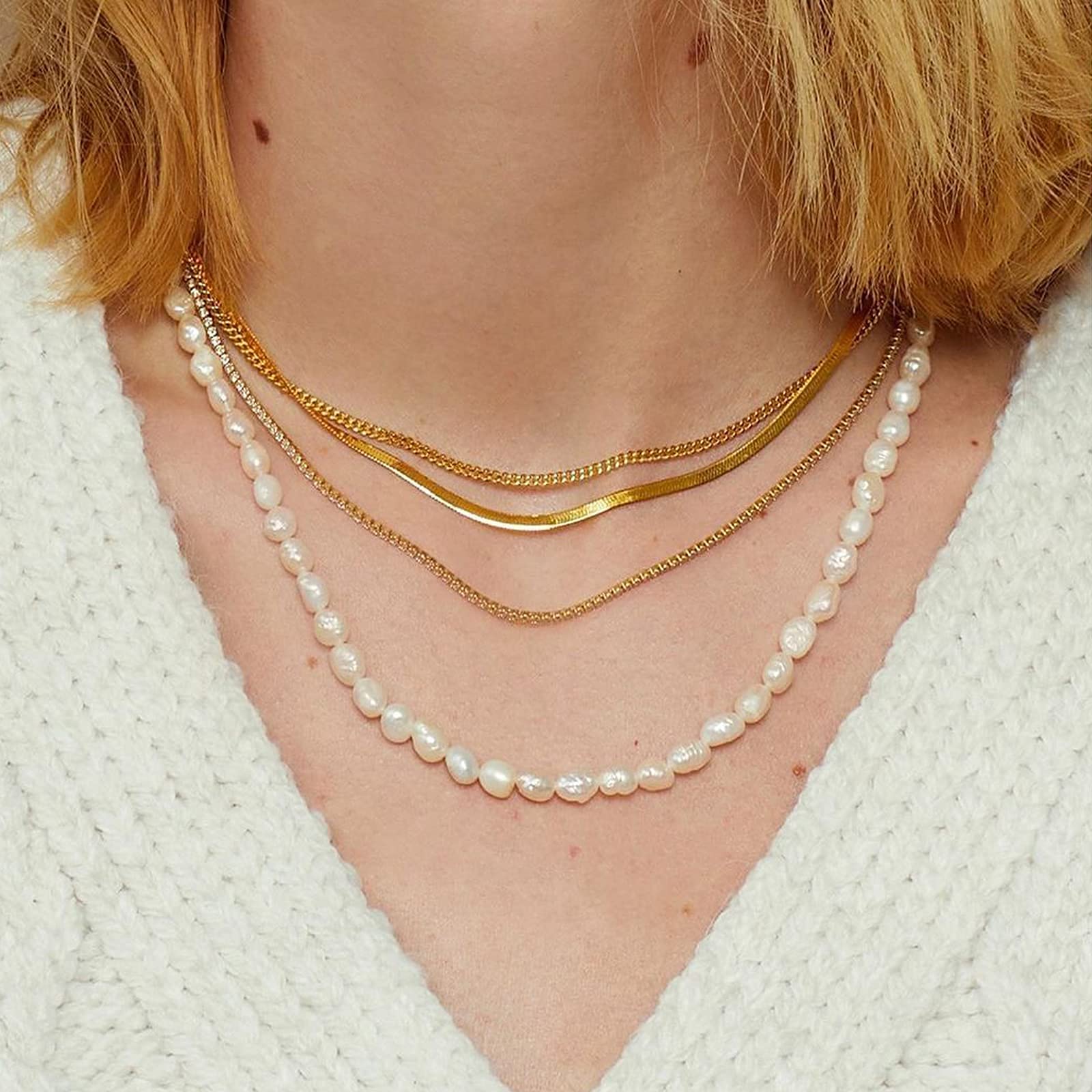 Pearl Necklaces for Women - Pearl Choker Necklace Strands Short Tiny Adjustable Chain Handmade Vintage Jewelry for Women