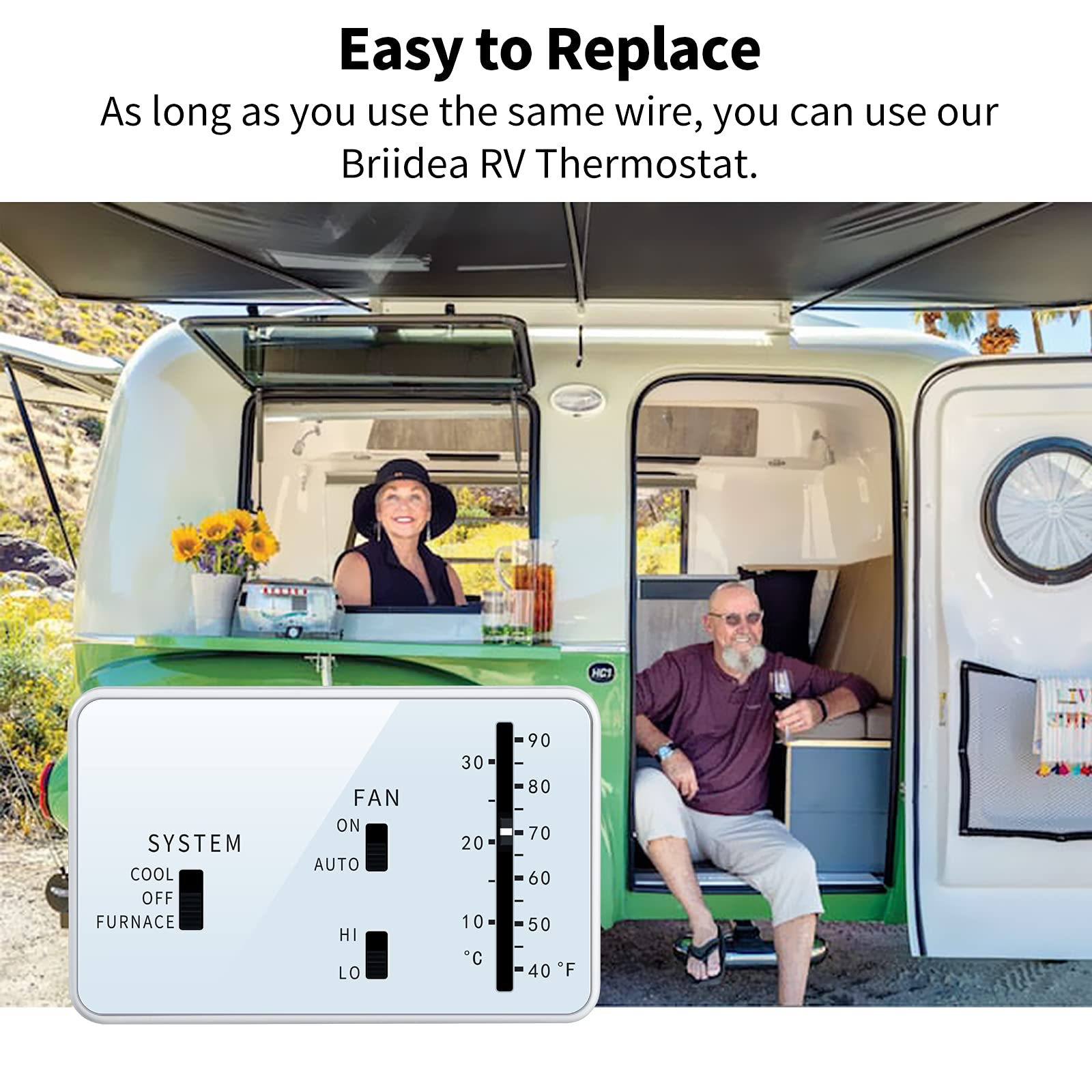 RV Thermostat, Briidea RV Analog Thermostat (Cool Only/Furnace), Replace for Dometic 3106995.032, 12 VDC