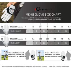 FINGER TEN Golf Gloves Men Left Hand Right with Ball Marker Pack, Mens Leather Golf Glove All Weather Grip, Fit Size Small Medium ML Large XL (White(Men Gloves), Medium(Worn On Left Hand))