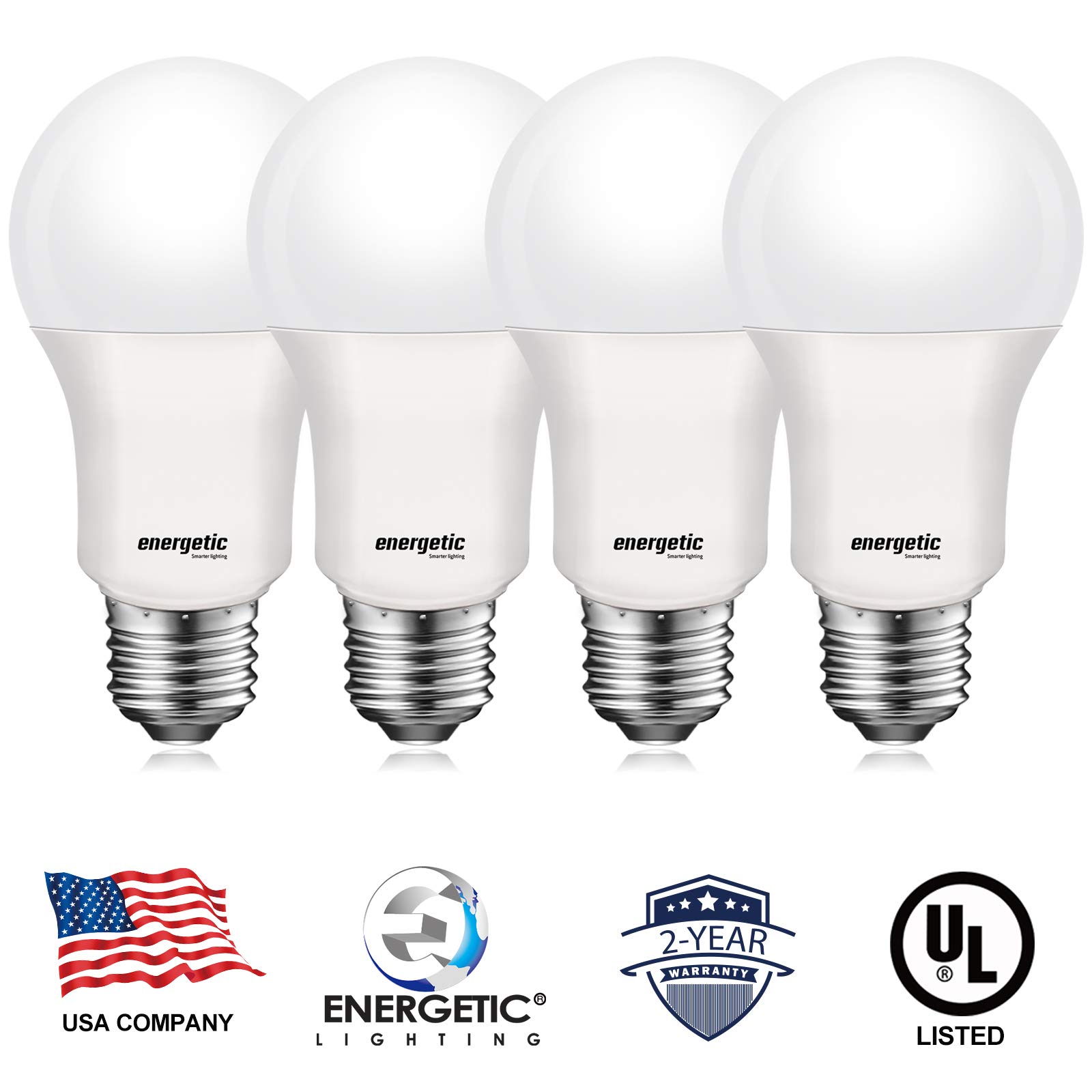 Energetic Light Bulbs 75 Watt, 1200LM Super Brightness, Daylight 5000K, E26 Standard Base, Non-Dimmable A19 LED Light Bulb, UL Listed, 4 Pack