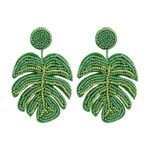 multi-style palm leaf earrings handmade bohemia tree seed bead braided beaded plant leaves statement resin drop dangle earring jewelry for women teens-green