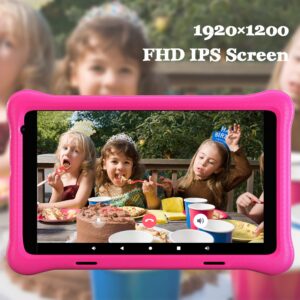 Hyjoy 8 inch Kids Tablet Android 10 Tablet PC, 4000mAh Battery, LCD IPS FHD Display, WiFi, Bluetooth, Dual Camera, Educational, Parental Control, Kidoz Installed with Kids-Tablet Case (Pink)