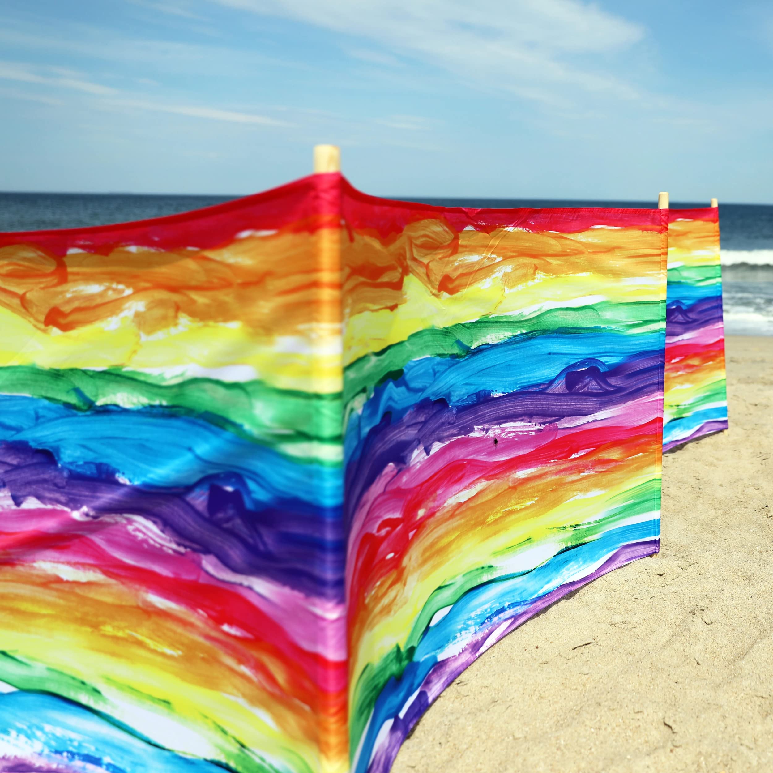 erda Watercolor Rainbow Pro Beach Recycled Polyester Rip-Stop 20 ft Lightweight Windscreen, Privacy Screen, Wind Blocker, Free Matching Shoulder Bag