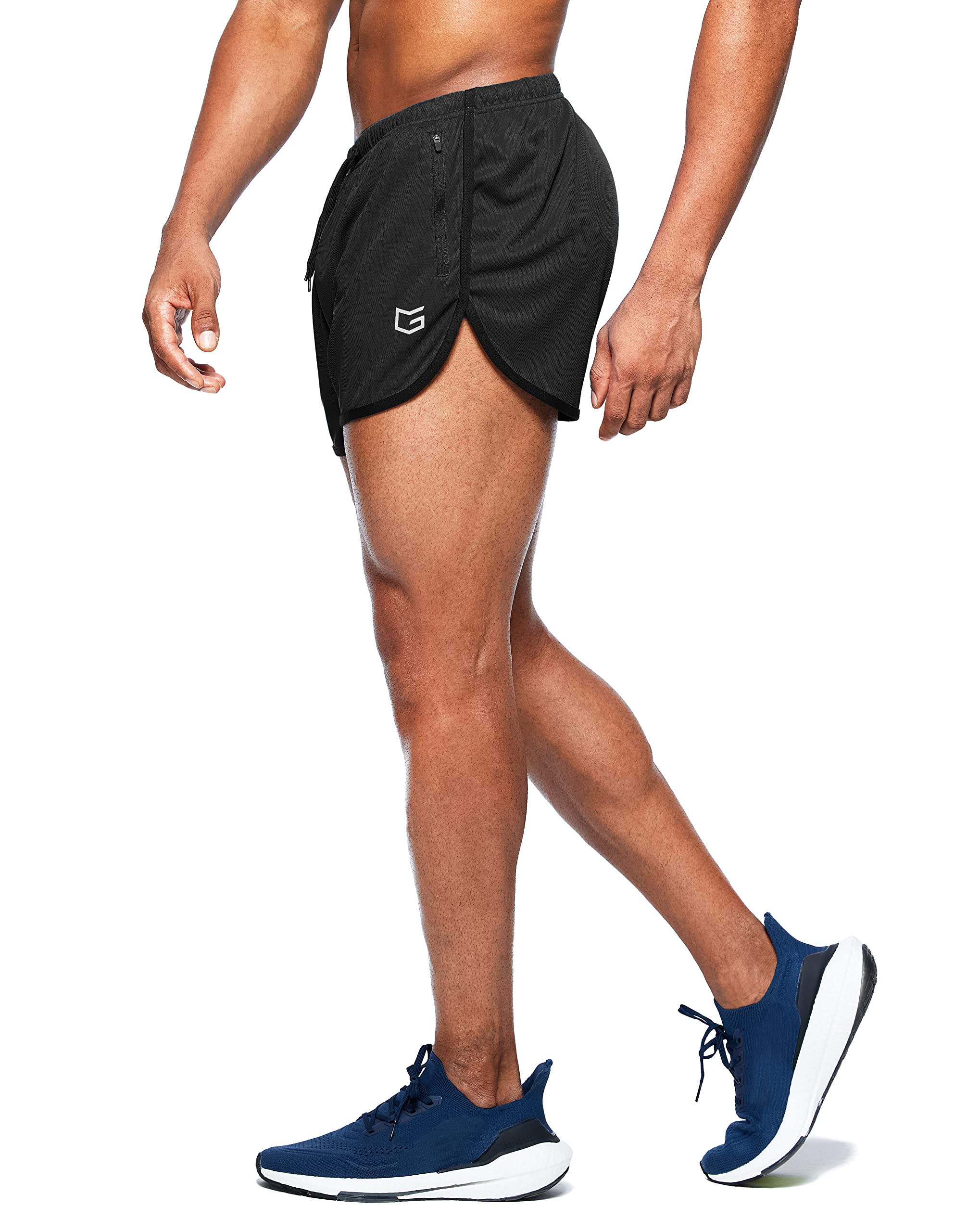 G Gradual Men's Running Shorts 3 Inch Quick Dry Gym Athletic Jogging Shorts with Zipper Pockets (Black, Medium)