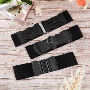 Geyoga 3 Pack Women's Wide Elastic Waist Belt for Dress Black Vintage Stretch Waistband Cinch Belt, 3 Styles, 28.7-37.0 in