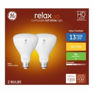 ge relax led 90 watt equivalent br30 soft white dimmable flood light bulb (2 pack)