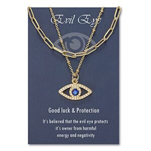 PPJew Layered Evil Eye Necklace 18K Gold Plated Blue Third Eye Layering Chocker Necklace Protection Mal De Ojo Nazar Amulet Jewelry Gift for Women Mother（Gold）