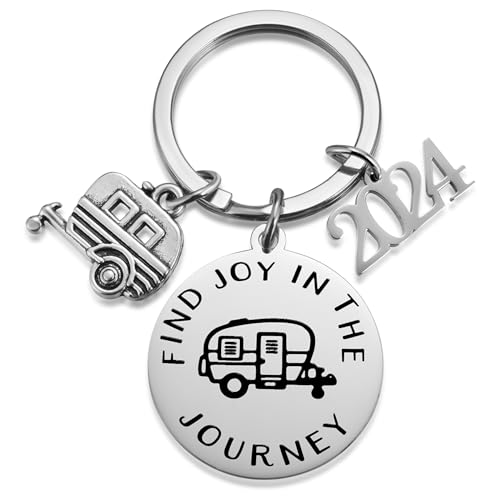 MIXJOY Camper Key Chain RV Accessories for Travel Trailers Inside Decor 2024 New Happy Camper Owner Journey Adventure Gifts Glamping Lifestyle