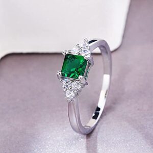 Sdouefos Vintage Women Rectangle Green Emerald Cut Promise CZ Engagement Ring 925 Sterling Silver Gemstone 14k White Gold Filled Wedding Bridal Band Ring (6)