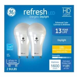 ge refresh led 100 watt equivalent a19 daylight dimmable light bulb gu24 plug-in base (2 pack)