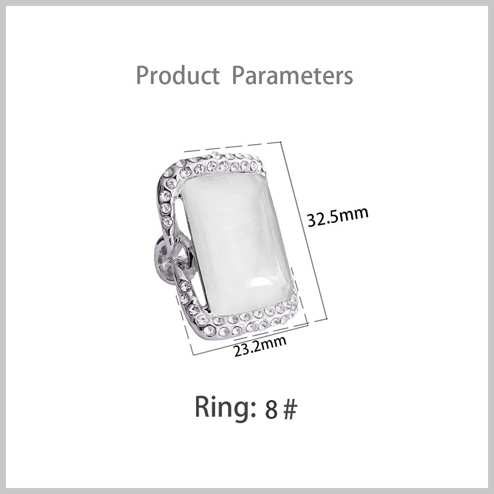 Retro Big Rectangle Statement Ring for Women Girls Silver Plated Cubic Zirconia Geometric Band Rings Comfort Fit CZ Engagement Wedding Mother's Day Christmas Holiday Prom Jewelry Gifts for Mom Lover