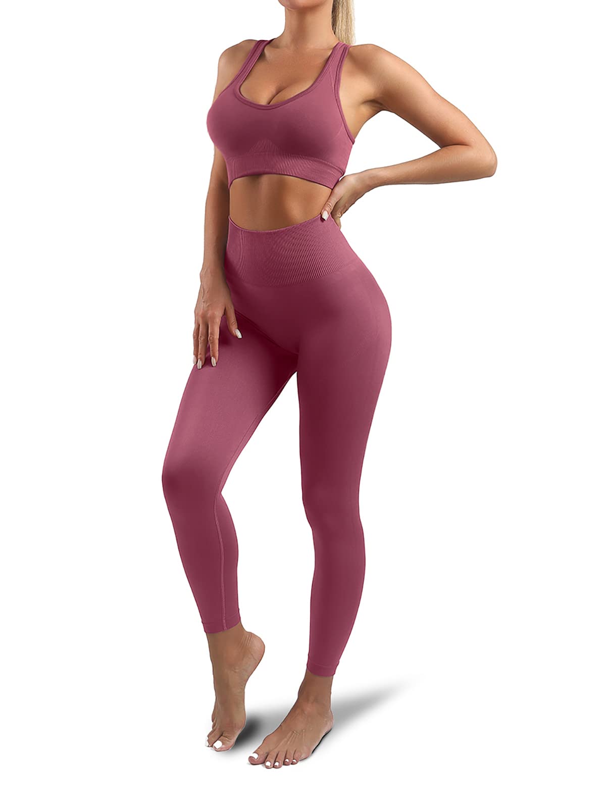 Women’s Yoga Outfits 2 piece Set Workout Tracksuits Sports Bra High Waist Legging Active Wear Athletic Clothing Set (Small, 1917 Living Coral)