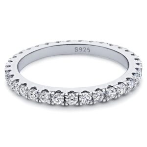 Bo.Dream 2.2mm Round Cubic Zirconia CZ Wedding Full Eternity Band Rings Sterling Silver Size 7