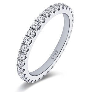 Bo.Dream 2.2mm Round Cubic Zirconia CZ Wedding Full Eternity Band Rings Sterling Silver Size 7