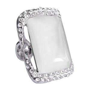 retro big rectangle statement ring for women girls silver plated cubic zirconia geometric band rings comfort fit cz engagement wedding mother's day christmas holiday prom jewelry gifts for mom lover