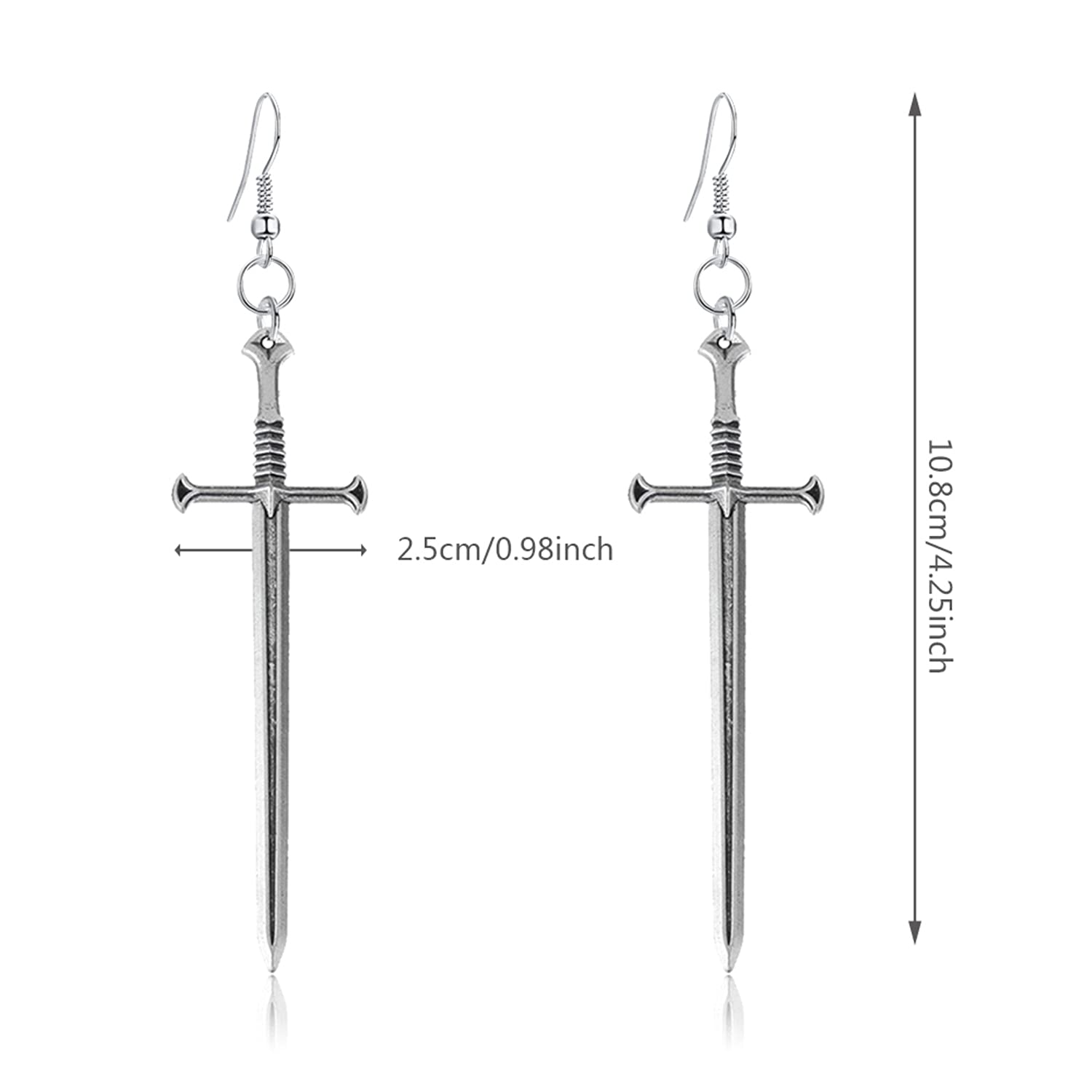 WUWEIJIAJIA Unique Retro Gothic Long Sword Hook Earrings Vintage Silver Punk Style Knife Dangle Drop Earrings for Women Trendy Men Statement (Style-4)