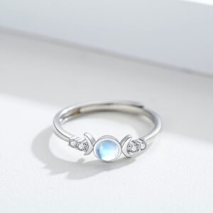 CUOKA MIRACLE Triple Goddess Ring 925 Sterling Silver Goddess Rings for Women Synthetic Moonstone Ring Moon Goddess Ring Cubic Zirconia Adjustable Ring Wedding Bands Ring Triple Goddess Jewelry