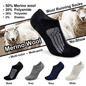 Busy Socks Women's Merino Wool No Show Socks, No Blister Funny Hidden Long Distance Running Marathon Fitness Tennis Golf Gym Wool Socks, 6 Pairs, Medium, Black