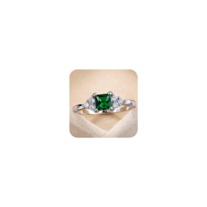 sdouefos vintage women rectangle green emerald cut promise cz engagement ring 925 sterling silver gemstone 14k white gold filled wedding bridal band ring (6)