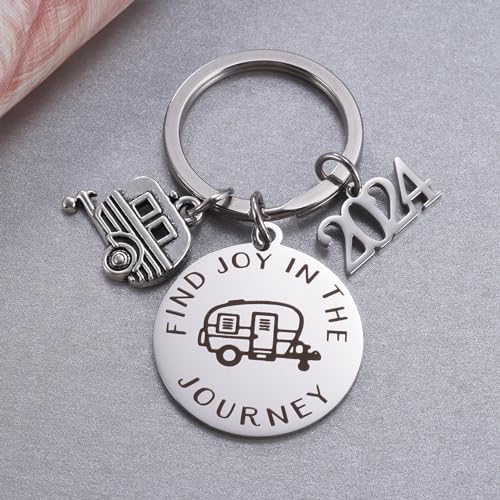 MIXJOY Camper Key Chain RV Accessories for Travel Trailers Inside Decor 2024 New Happy Camper Owner Journey Adventure Gifts Glamping Lifestyle