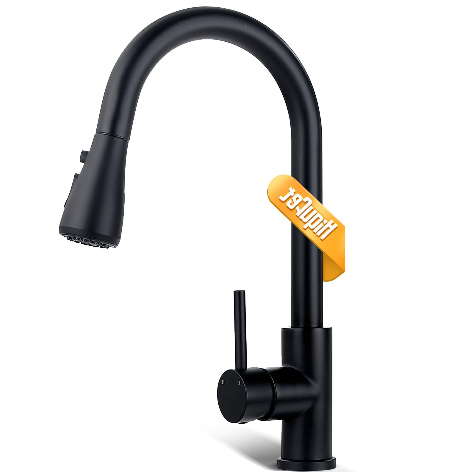 Hiqufet Black Kitchen Faucet with Pull Down Sprayer, Kitchen Sink Faucet with Pull Out Sprayer Fingerprint Resistant Single Hole Single Handle Stainless Steel Rv Kitchen Faucets Matte Black