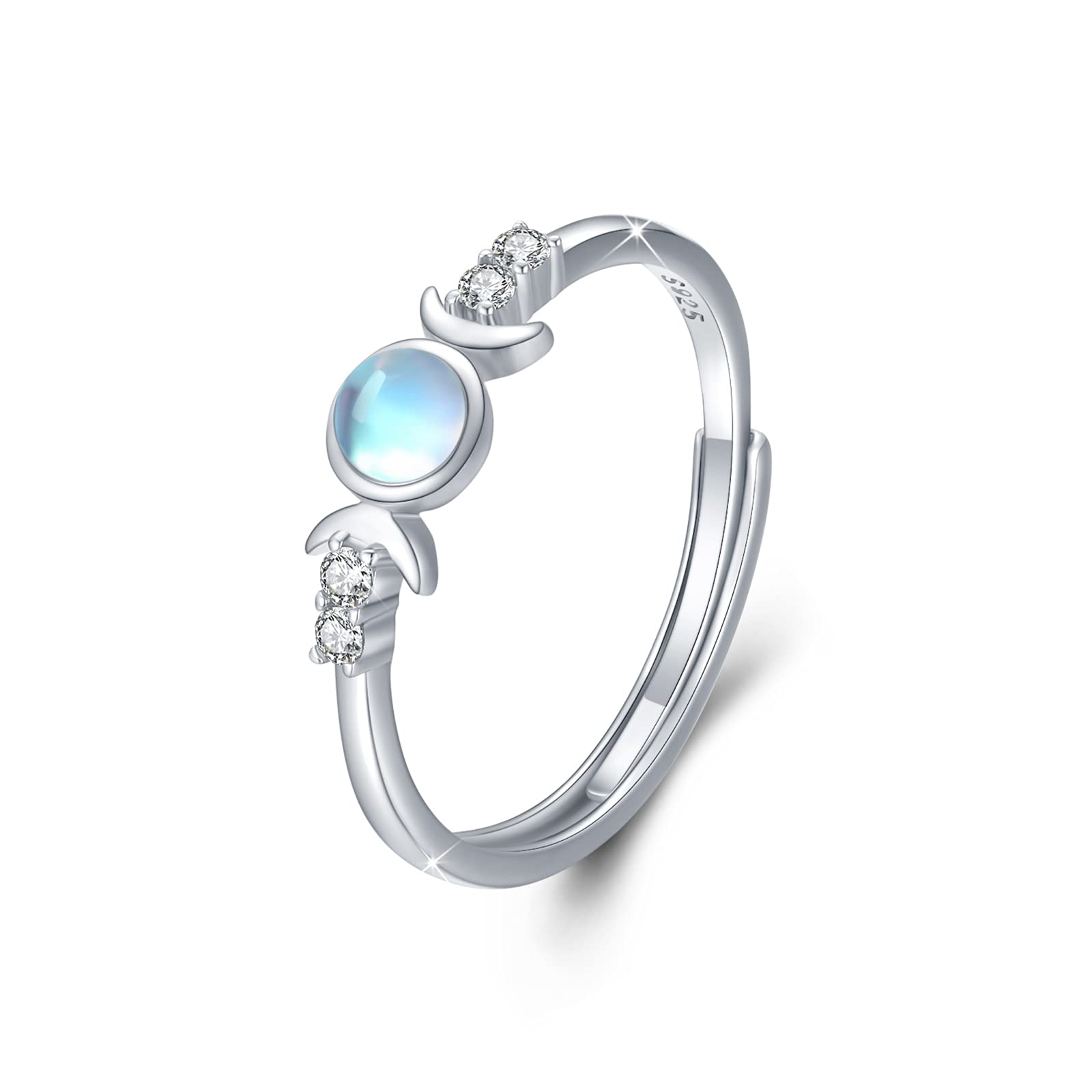 CUOKA MIRACLE Triple Goddess Ring 925 Sterling Silver Goddess Rings for Women Synthetic Moonstone Ring Moon Goddess Ring Cubic Zirconia Adjustable Ring Wedding Bands Ring Triple Goddess Jewelry