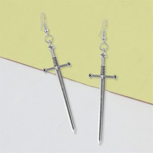 WUWEIJIAJIA Unique Retro Gothic Long Sword Hook Earrings Vintage Silver Punk Style Knife Dangle Drop Earrings for Women Trendy Men Statement (Style-4)