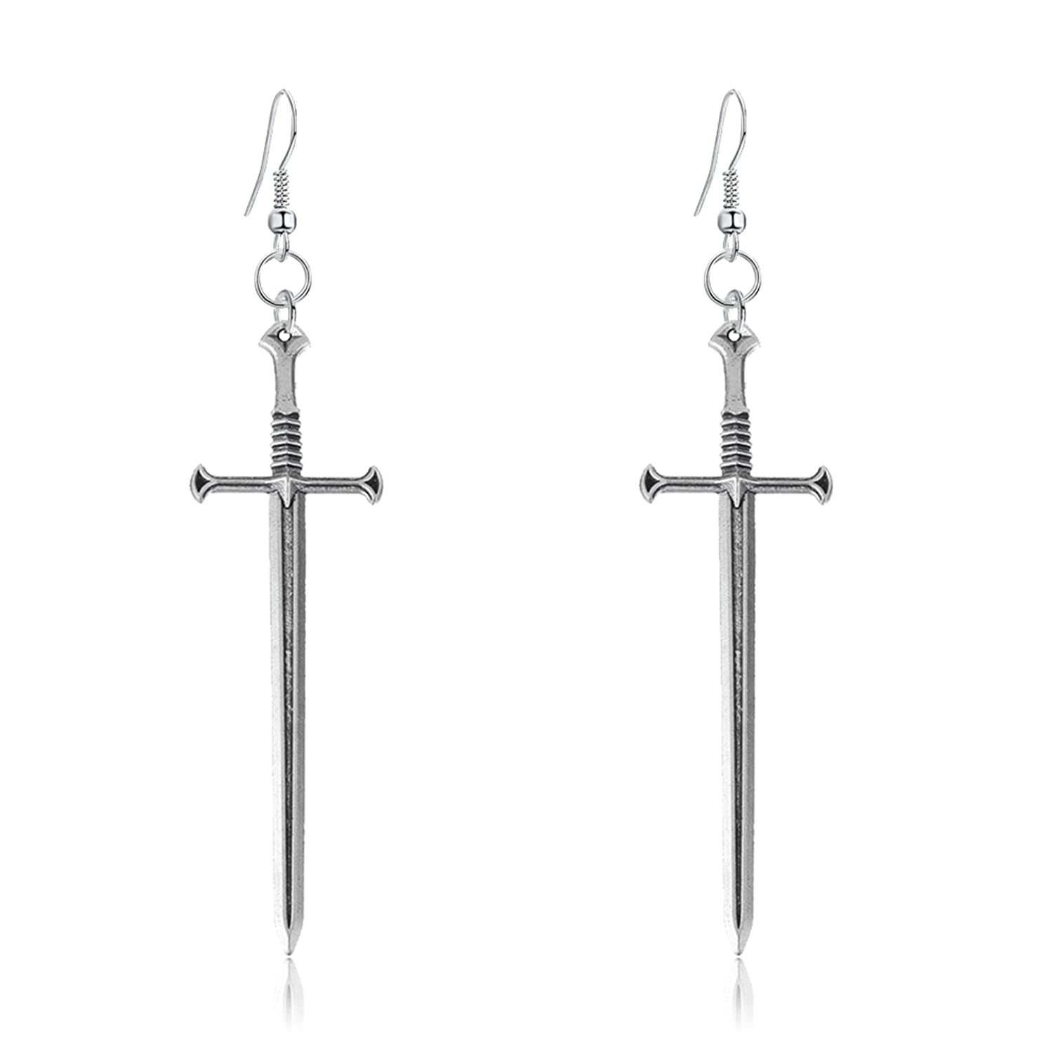 WUWEIJIAJIA Unique Retro Gothic Long Sword Hook Earrings Vintage Silver Punk Style Knife Dangle Drop Earrings for Women Trendy Men Statement (Style-4)