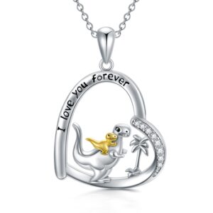 MEIDERBO Dinosaur Necklace 925 Sterling Silver I Love You Forever Dino Heart Pendant Necklace Dinosaur Jewelry Gifts for Women Mom Daughter