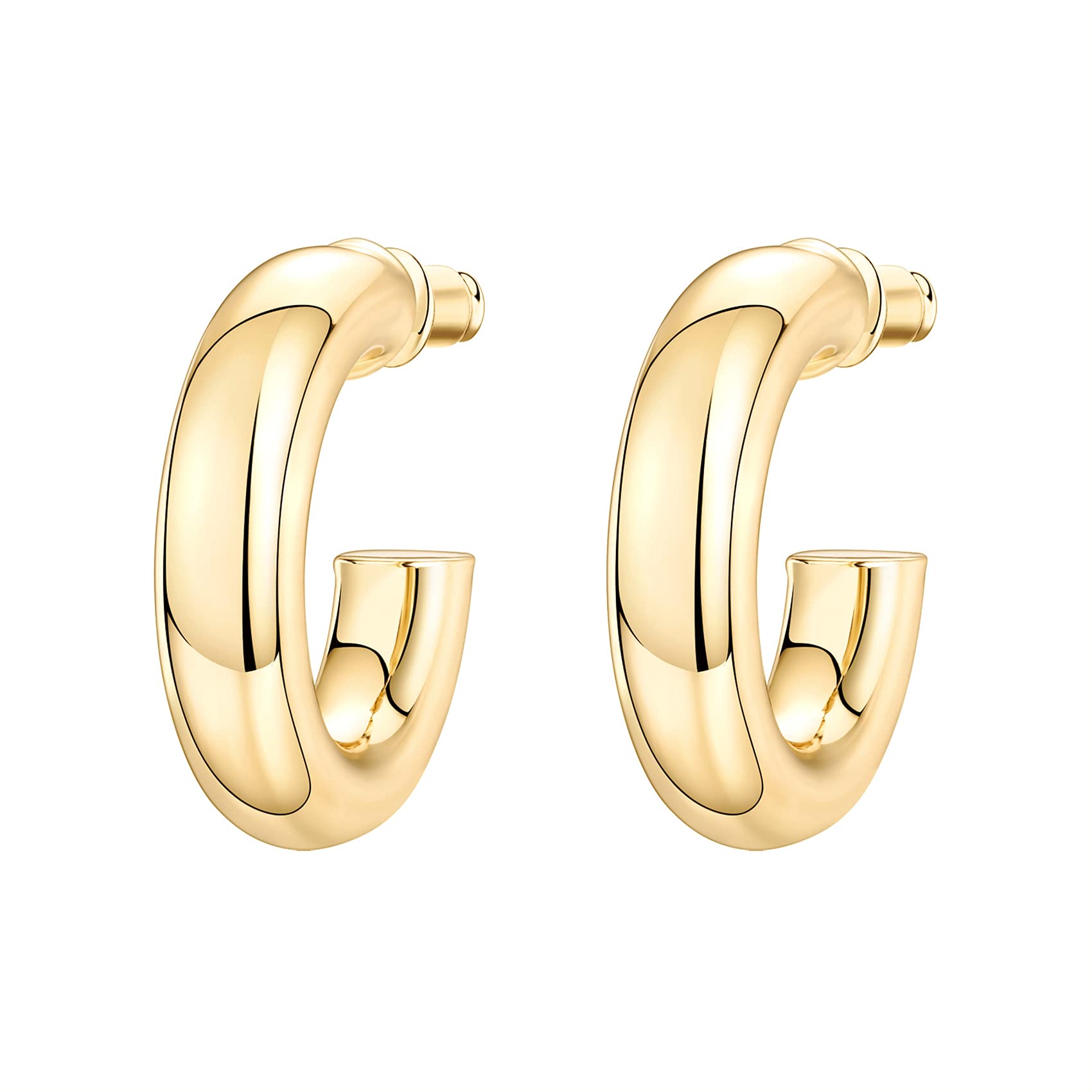 PAVOI 14K Yellow Gold Colored Lightweight 6.5mm Chunky Open Hoops | 30mm Yellow Gold Hoop Earrings for Women