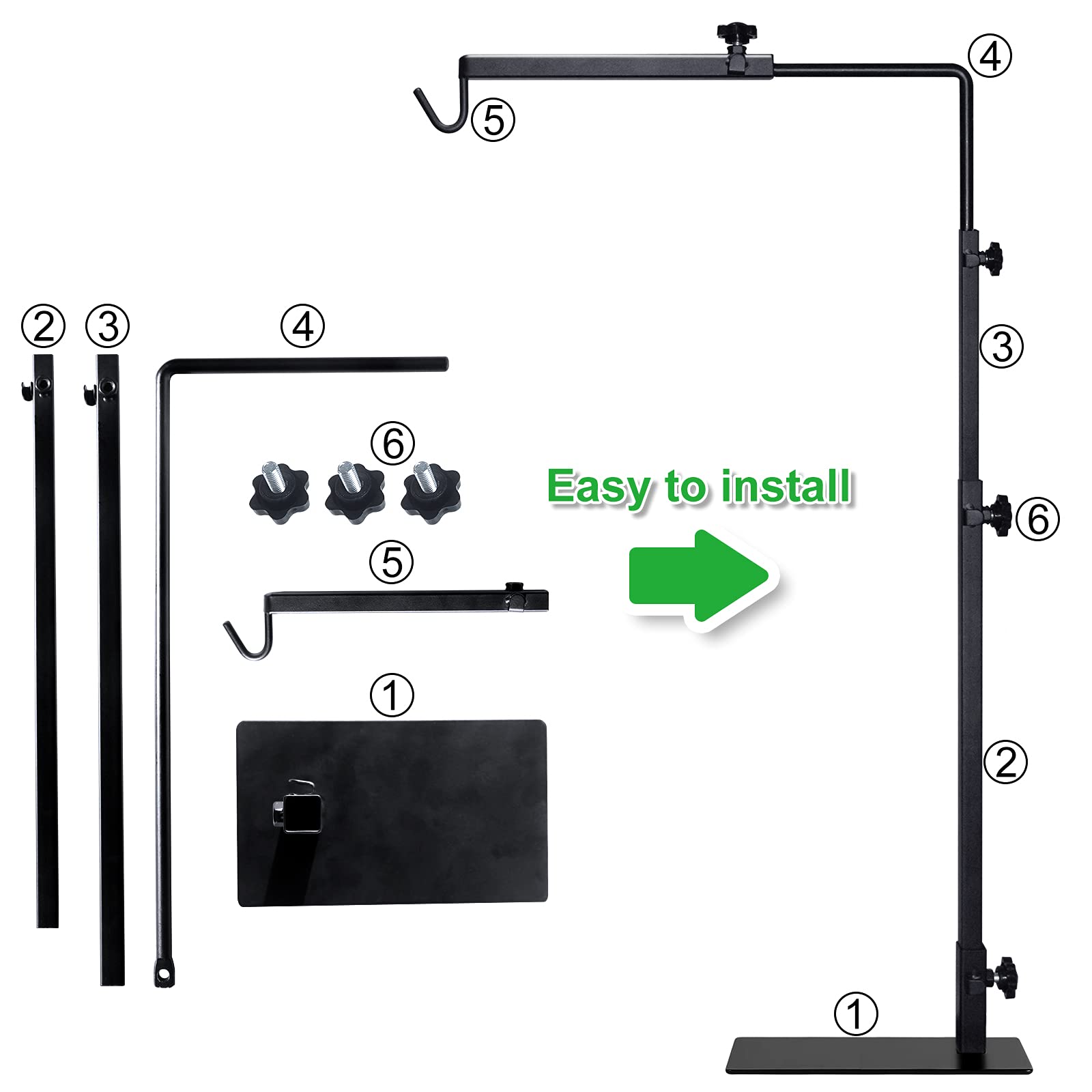 LISINAN Lamp Stand for Reptile Tank/Black Metal Bracket Floor Light Holder Support/Aquarium Light Mount/Terrarium Light Fixture/Snake Tank Decor/Turtle Tank/Chameleon Accessories(L, 12.59" x36.22")